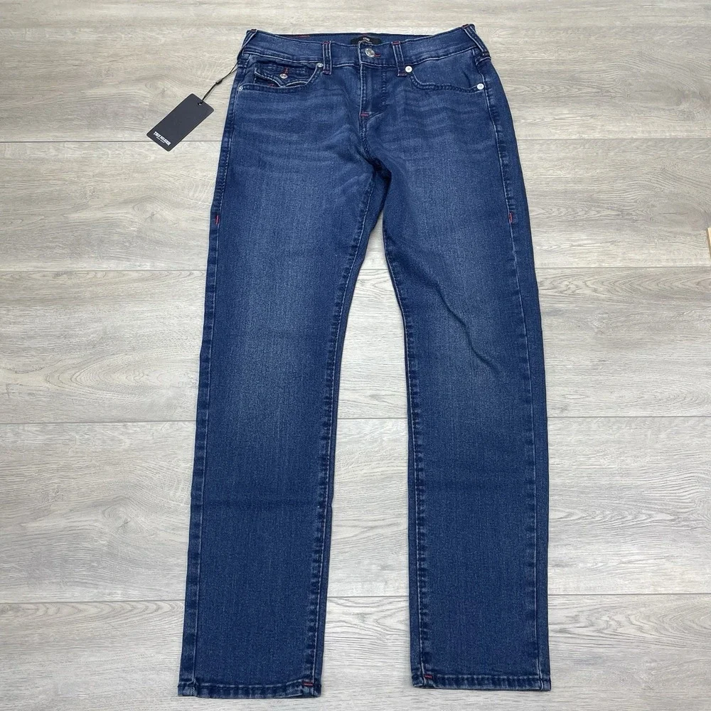 NWT True Religion Geno Big T Flap Relaxed Slim Sz 30x32 Dark Shivering Wash